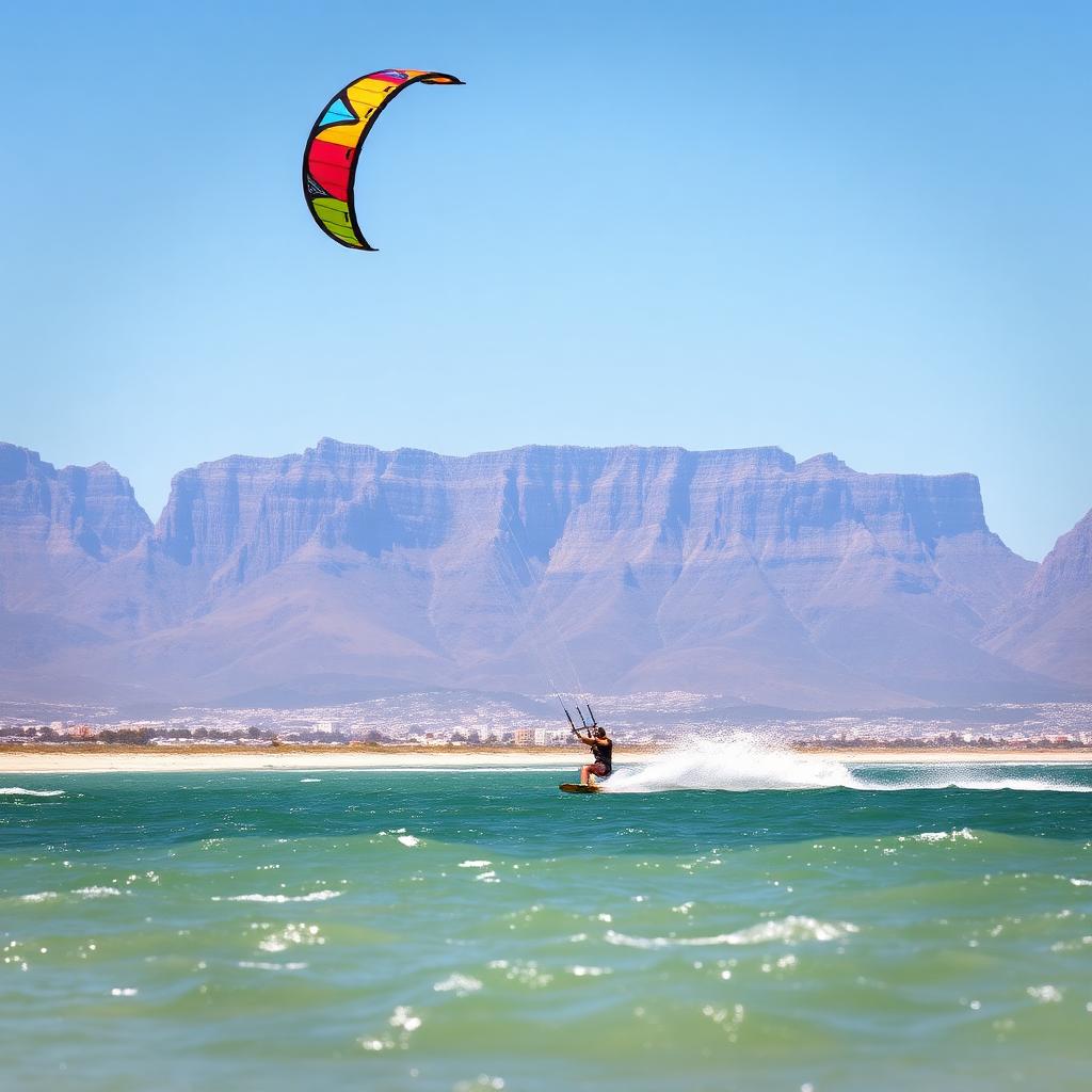 Kitesurfing at Bloubergstrand